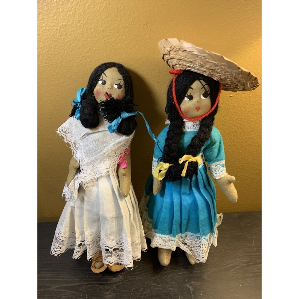 VINTAGE Doll Folk Art Set Mexican Cloth Women 11"Handcrafted Southwest